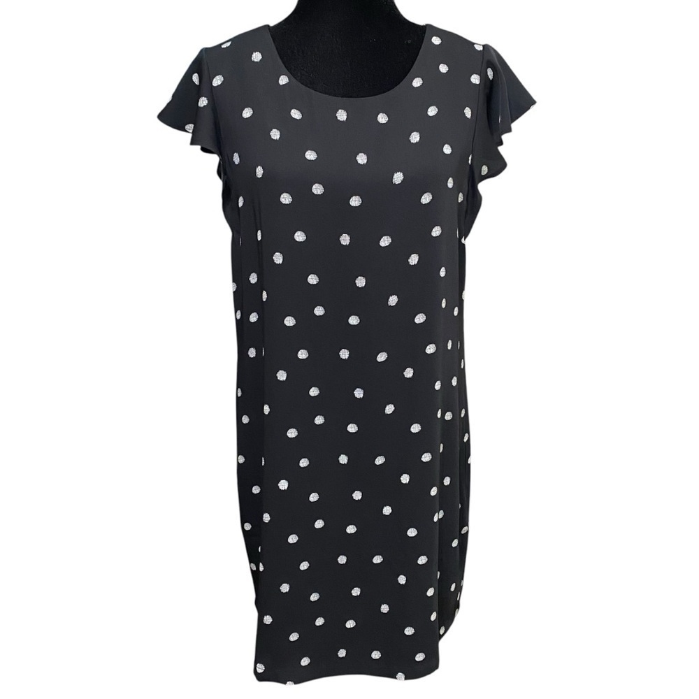 Adrienne Vittadini Polka Dot Dress Size 8 Black White Flutter Sleeve Retro Style